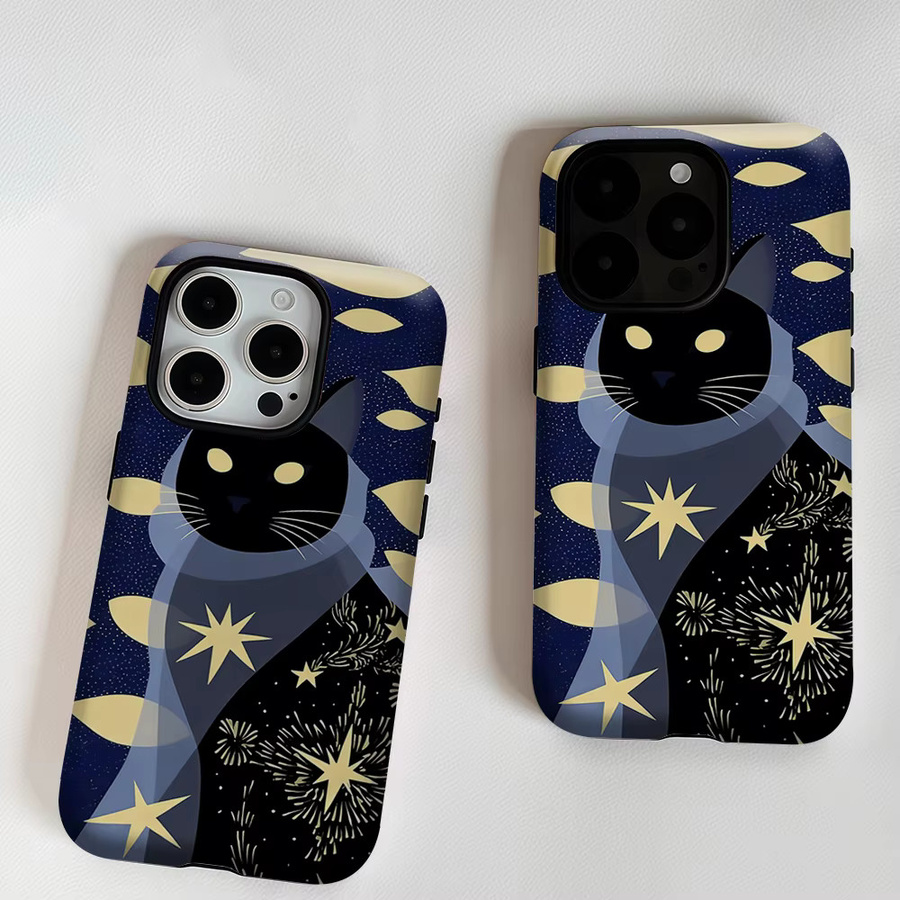 Aurea Case Matte Bumper MagSafe kompatible iPhone Hülle mit Sternennacht Schwarze Katze Design in Schwarz und Multicolour - Bild 6
