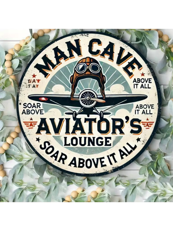 HELLOYOUNG AviationPilotPlaque Vintage-Wandschild aus Metall mit Pilot- und Doppeldecker-Design, Man Cave/Pilot's Lounge, B/H: 20,3 x 20,3 cm - Bild 7