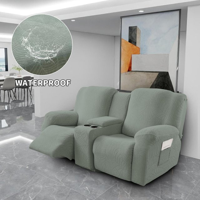 8-teiliges wasserdichtes Set Sofaüberzüge für 2-Sitzer Relaxsofas mit Mittelkonsole in Grün - Bild 1