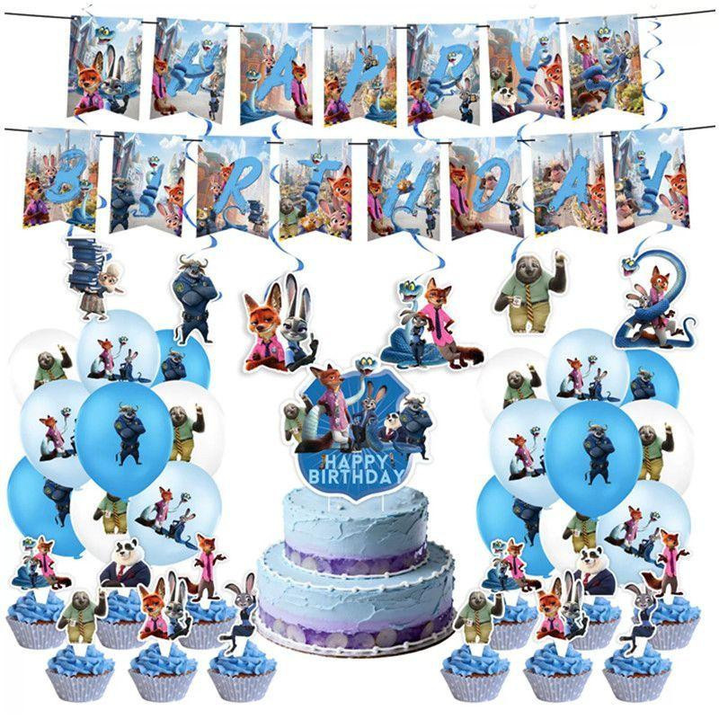 Zootopia Partydeko Set für Kinder mit Hintergrundtuch, Papptellern, Pappbechern, Servietten und Tischdecke, Mehrfarbig - Bild 2