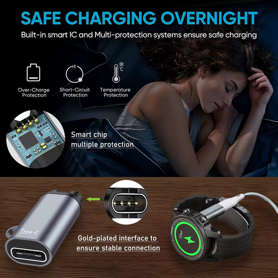 Tragbarer Ladeadapter für Garmin Smartwatches mit USB-C, Micro USB oder iOS 8pin Anschluss für Fenix 7 7S 7X 6 6S 6X 5X und Venu 2 2S - Bild 4