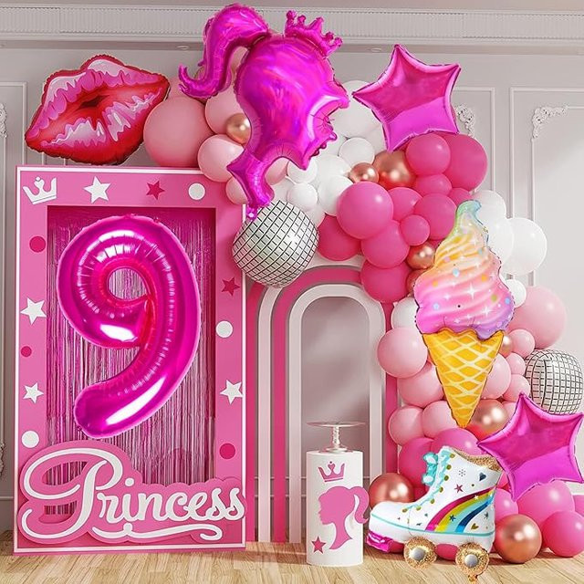 Ballongirlande Bogen Kit von Wanjun in Rosa mit Sternen für Prinzessin Thema Geburtstag und Hochzeiten - Bild 1