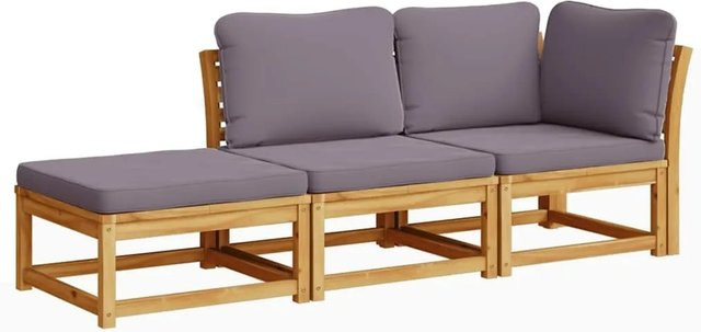 vidaXL 3-tlg Garten-Lounge-Set aus Akazien-Massivholz in L-Form mit grauen Kissen - Bild 1