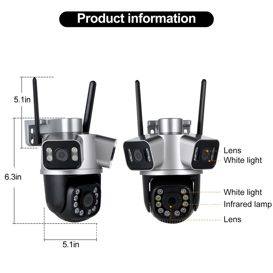 DDBROUGEN 6K 12MP PTZ Außenkamera mit 3 Objektiven, WiFi Sicherheitskamera mit AI Motion Tracking und Zoom via ICSEE App - Bild 5