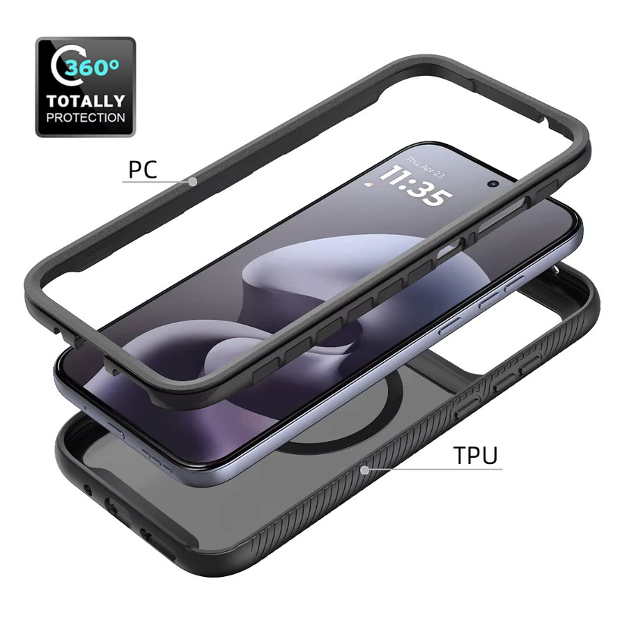 Robuste Panzer-Magnet-Hülle für Motorola Moto G87 G77 G67 G17 G06 G56 G86 Power 5G mit Soft-Touch-Bumper und Fallschutz in Schwarz und Grün - Bild 5