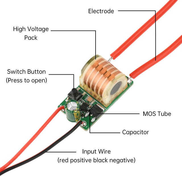 Gaqqee Hochspannungs-Lichtbogengenerator DC 4,2–9 V auf AC 10–20 kV Step-Up-Boost-Modul Miniatur-Hochspannungs-Zündmodul Spulentransformator - Bild 1