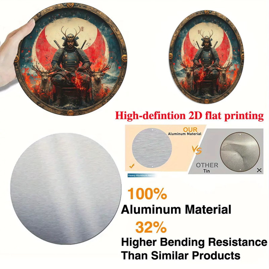 CIFBUY Japanisches Samurai-Hirsch Wandbild aus Metall, Retro-Design, B/H: 20,3 x 20,3 cm, Mehrfarbig - Bild 3