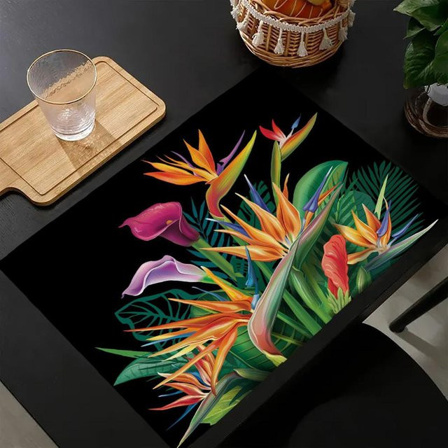 JF TableLinen 4er-Set Tischsets mit floralem Aquarell-Kuhmuster in Schwarz-Weiß, B/B: 30 x 45 cm - Bild 1