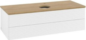 V&B Waschtischunterschrank Antao mit Frontstruktur, Eiche Honig, Weiß lackiert, B/T/H: 120 x 50 x 50 cm - Bild 1