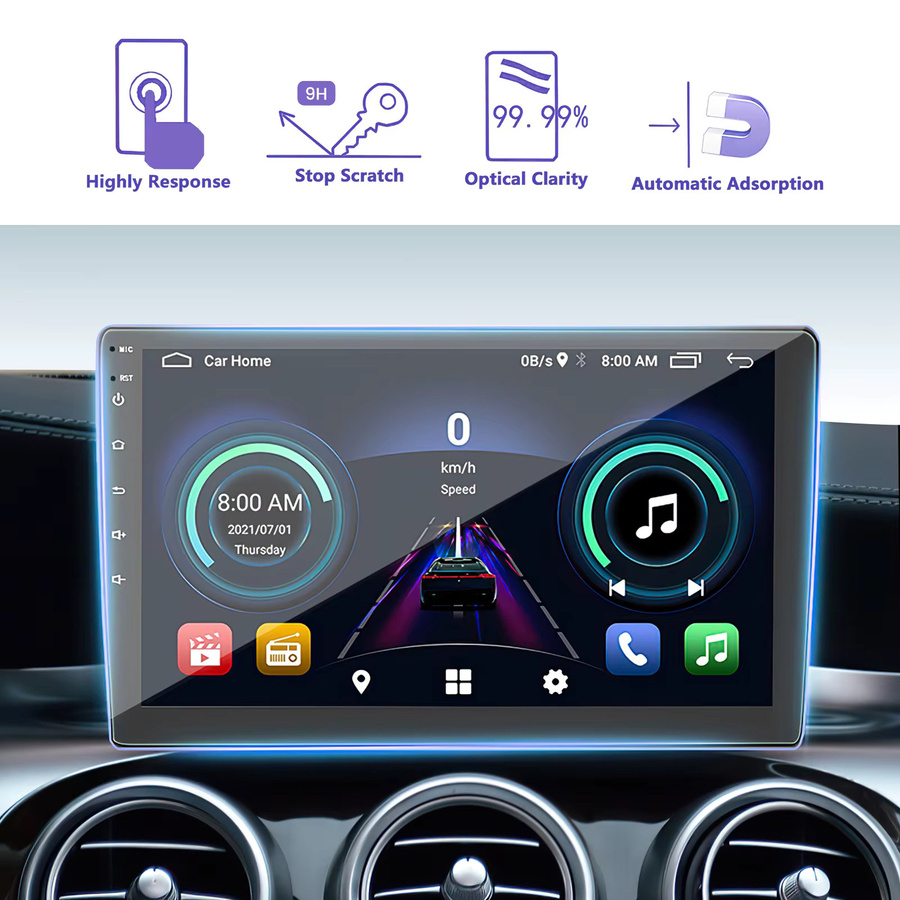 TomoStrong Schutzfolie aus gehärtetem Glas für 9 bis 10 Zoll Autoradio mit GPS und Touchscreen, transparent - Bild 3
