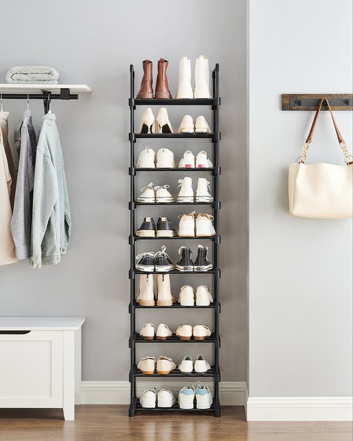 Songmics Schuhregal mit 10 Ebenen aus Metall und Kunststoff, Schwarz, B/T/H: 30 x 45 x 174 cm - Bild 3