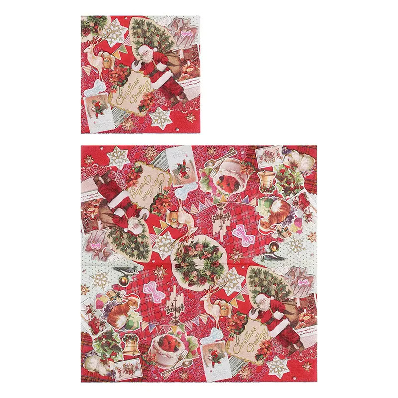 GUANYAO Weihnachts Servietten mit Weihnachtsmotiv, 20 Stück, Rot, 33 x 33 cm - Bild 3