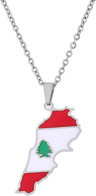 Anhänger Libanon-Karte und Flagge, Edelstahl, Silber, Unisex - Bild 1