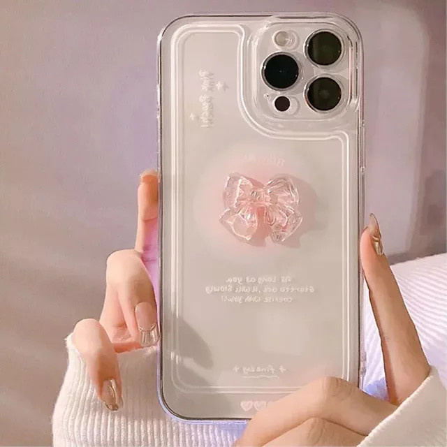 Wolkerfly Koreanische 3D-Kristallschleife Handyhülle für iPhone 15 14 13 12 11 Pro Max Plus SE, Transparent, Softcover - Bild 1