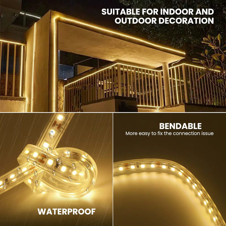 HEGEHE LED-Streifenlicht IP67 wasserdicht mit 120 LEDs/m, SMD 2835, CRI80, flexibles Silikon-Band für Garten und Außenbereich - Bild 3
