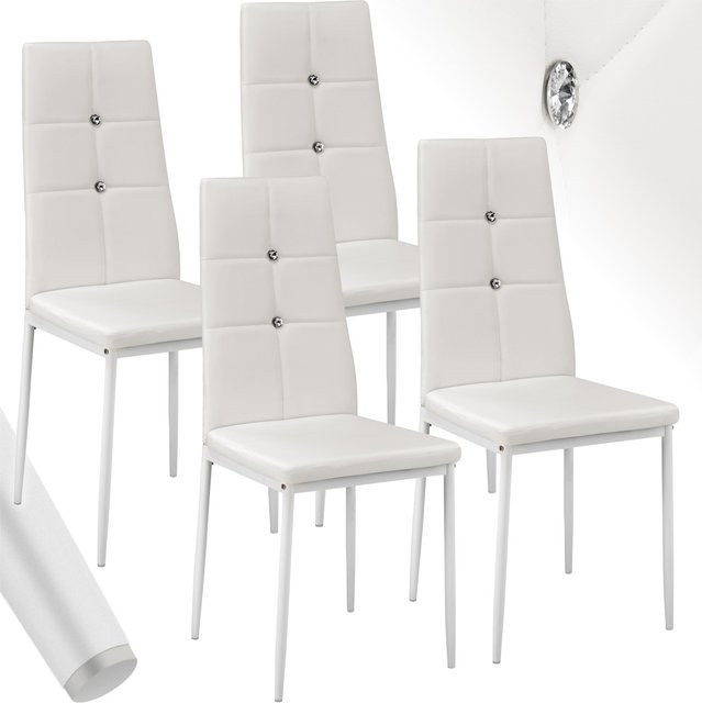 tectake Set Esszimmerstuhl Julien, 4er Set, gepolstert mit Kunstlederbezug und Glitzersteinen, Weiß, B/T/H: 40 x 42 x 97 cm - Bild 1