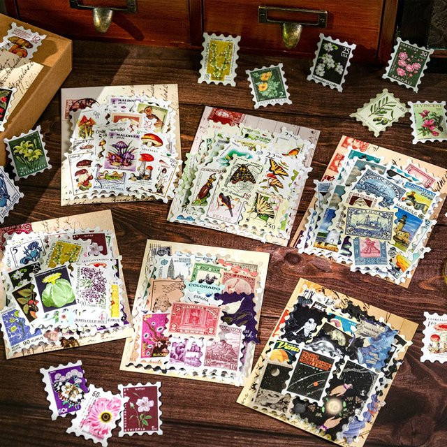 50 Stück Vintage-Stempelset mit Aufklebern in Multicolour für Scrapbooking, Tagebuch und Bastelbedarf - Bild 1