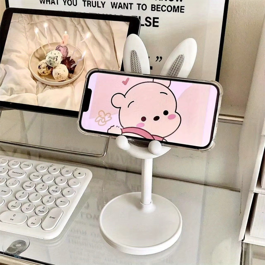Einstellbarer Handyhalter im Kaninchen-Cartoon-Design für iPhone und Samsung Smartphones, Farbe: Pink - Bild 1