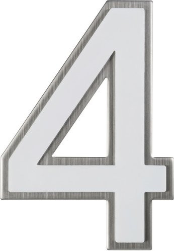 ALPERTEC Hausnummer 4 in Weiß aus Kunststoff und Edelstahl, nachtleuchtend, B/H/T: 11,7 x 17,0 x 1,8 cm - Bild 1
