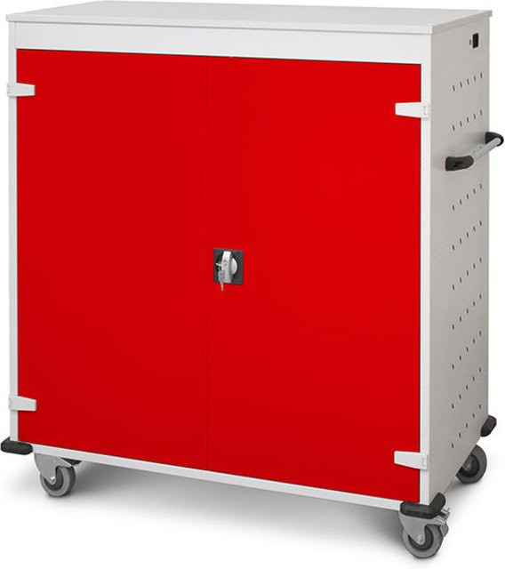 rotstahl Laptopwagen mit 30 Fächern in Rot und Lichtgrau, B: 92 cm, H: 131 cm - Bild 1