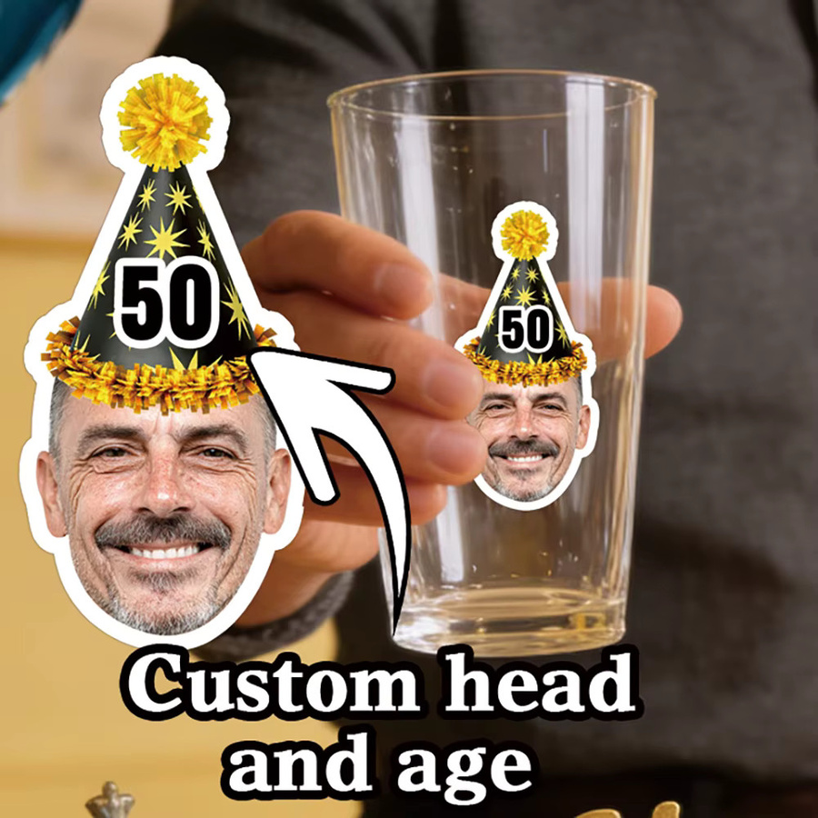 20 Stück personalisierte Cyuan Geburtstag Aufkleber mit individuellem Gesichtsfoto und Altersnummer, bunte Partydekoration aus Papier - Bild 6