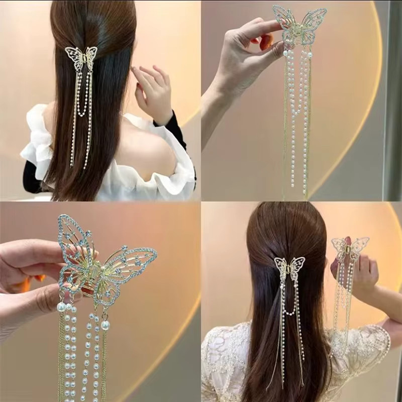 Velishy Haarnadel, Schmetterling, Kristall Strass, Perle, Quaste, Damen - Bild 3
