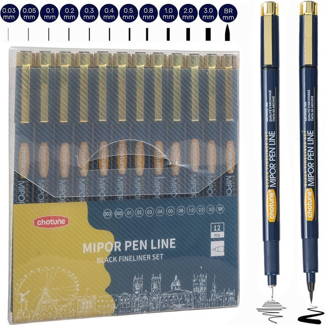 Sakura Pigma Micron Fineliner Set, 12 Stück, Schwarz, Pigment Marker für Manga, Kunst und Skizzieren - Bild 1