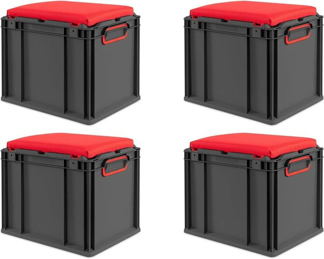 PROREGAL Sparset 4x Eurobox Nextgen Seat Box in Rot-Schwarz, H x B x T: 36,5 x 30 x 40 cm, 30 Liter - Bild 1