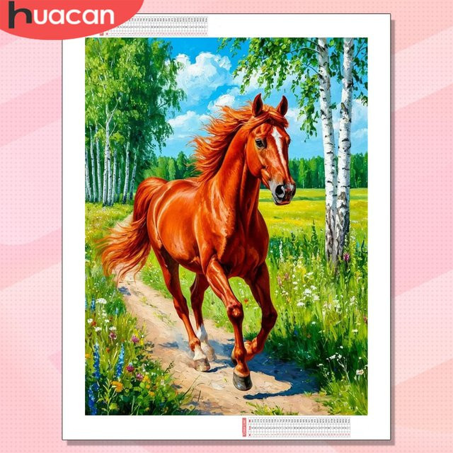 HUACAN Diamond Painting Set Pferde Motiv mit runden und quadratischen Steinen in Multicolour, B/H: 30,0 x 20,0 cm - Bild 1