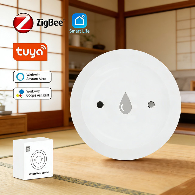 Tuya ZigBee Smart Wasserleckage-Sensor als Überschwemmungsmelder mit APP-Fernüberwachung für Küche und Bad, Weiß - Bild 1