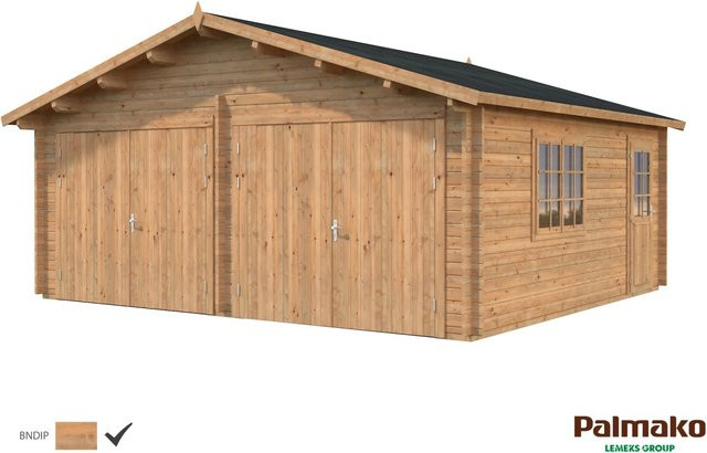 Palmako Holzgarage Roger aus Fichte in Braun mit Holztor, Fenster und Nebeneingangstür, B/T: 575 x 510 cm - Bild 1