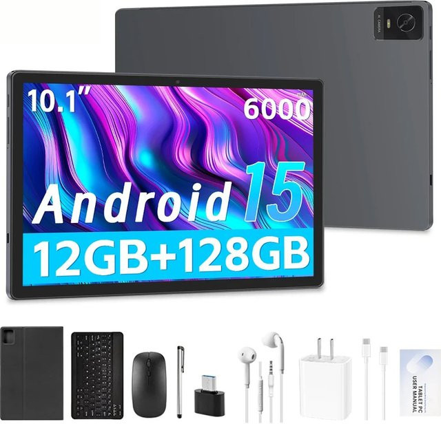 Paitanry Android 15 Tablet 10,1 Zoll in Schwarz mit Octa-Core-Prozessor, 12 GB RAM, 128 GB Speicher, 6000-mAh-Akku und Dual-Kamera (5 MP + 13 MP) - Bild 1
