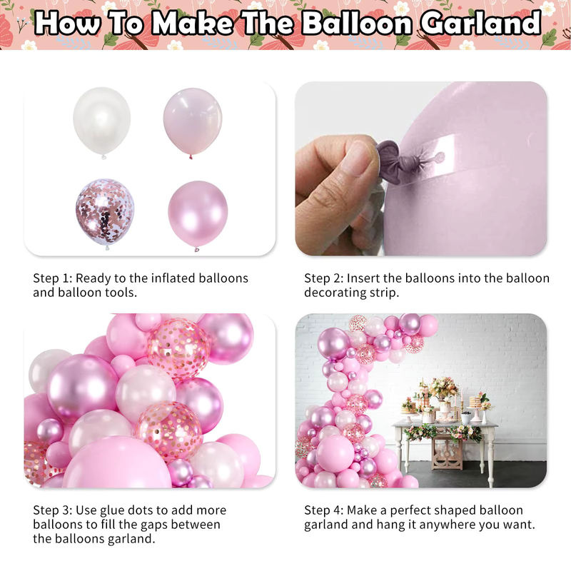 RENYUAN Ballon Girlande Set mit 110 Stück in Rosa und Weiß für Geburtstag, Hochzeit oder Babyparty - Bild 2