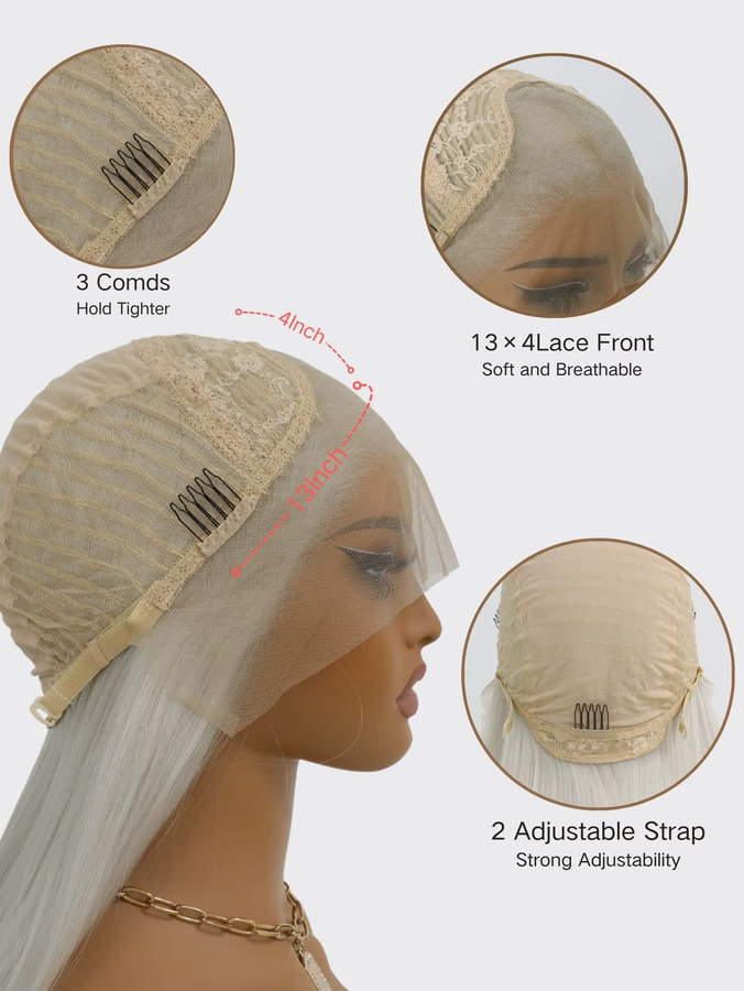 SALLYWELL Lace-Front-Perücke, silbergrau, synthetisch, 24 Zoll, glatt - Bild 5