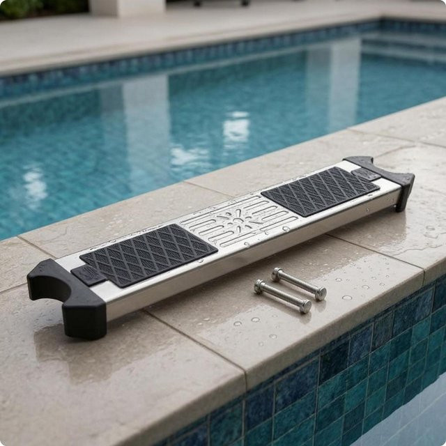 Binchi Outdoor Product Poolleiter Stufenplatte aus Edelstahl in Schwarz und Silber mit strukturierter Anti-Rutsch-Oberfläche und korrosionsbeständigen Außenbeschlägen - Bild 1