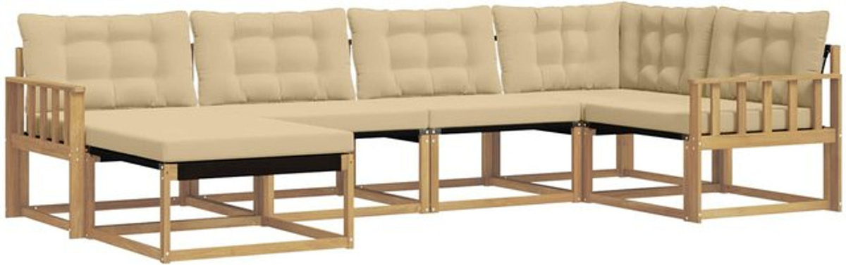 vidaXL Outdoor-Sofagarnitur aus Akazie-Holz mit Kissen in Weiß und Beige, 6-teiliges Loungemöbel-Set im modernen skandinavischen Design, B/T/H: 168,5 x 168,5 x 73 cm - Bild 1