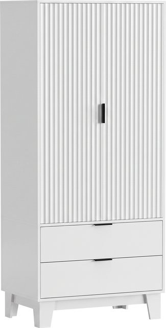 HOMCOM Kleiderschrank in Weiß mit 2 gerillten Soft-Close-Türen, 2 Schubladen und Kleiderstange, moderner Stil, B/T/H: 80 x 50 x 180 cm - Bild 1