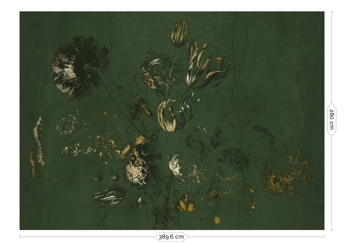 KEK Amsterdam Mural Fresco Flowers Uyterlinde Wandtattoo Floral Vintage in Grün und Gold, Breite: 390 cm - Bild 2