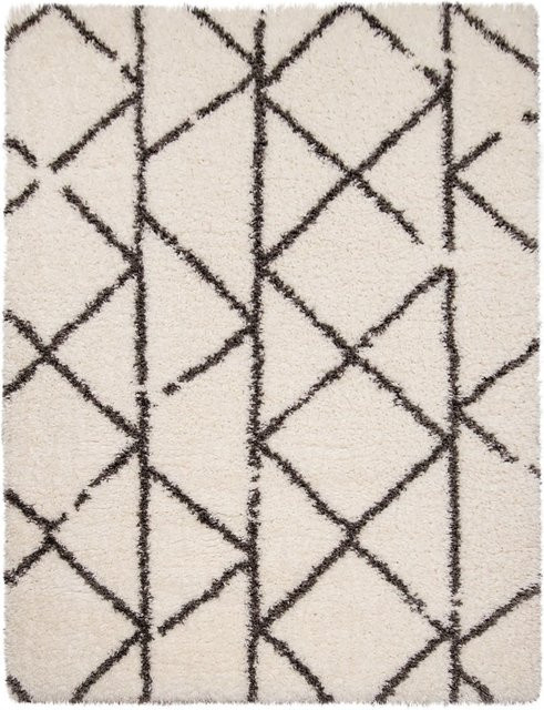 Hochflor-Teppich Mahara in Beige mit Rautenmuster im Skandi-Stil, B/T: 60 x 90 cm - Bild 1