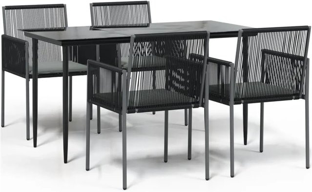 vidaXL 5-teilige Garten-Essgruppe aus Poly Rattan und Stahl in Schwarz mit Kissen und Glastisch - Bild 1