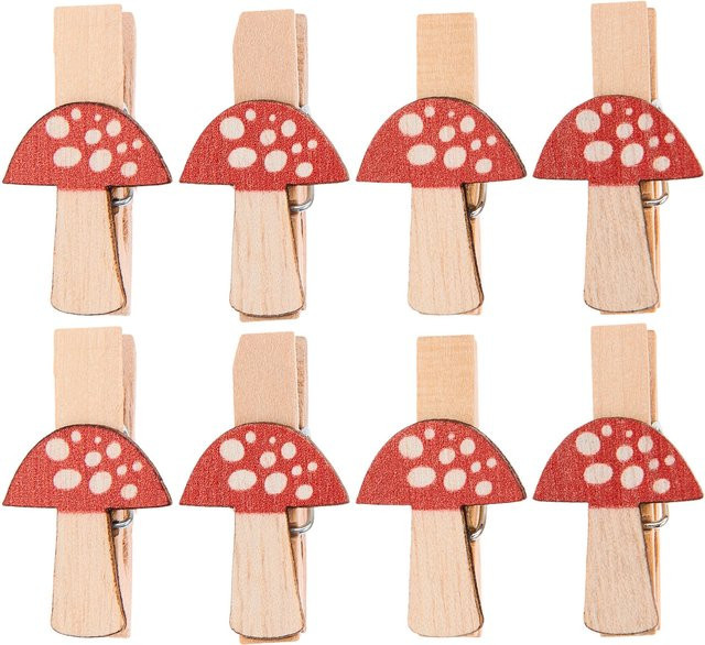 Rico Design Holzclips mit Fliegenpilz-Motiv in Natur-rot - Bild 1