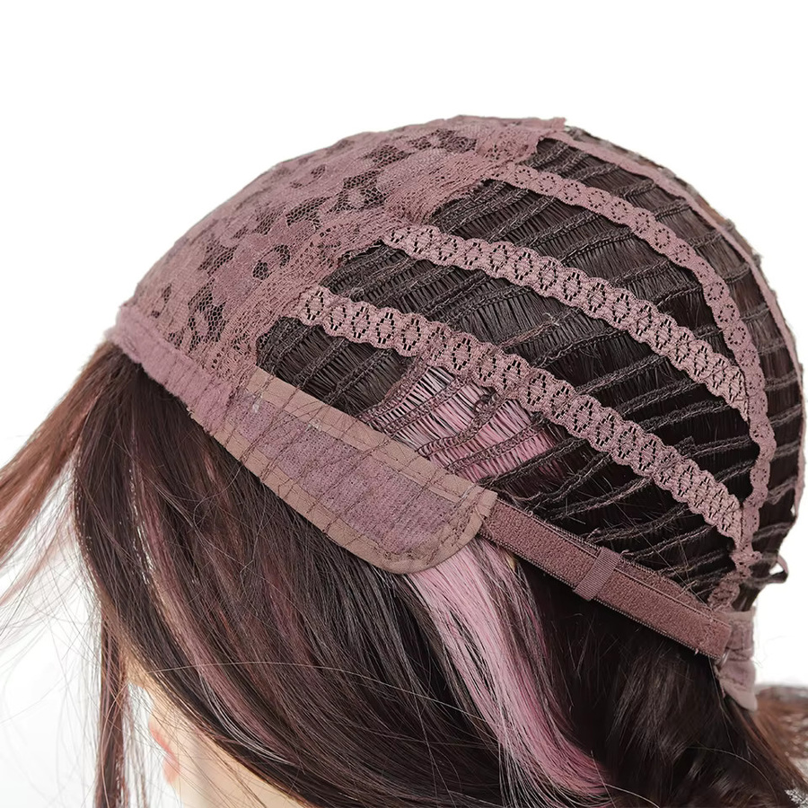 allaosify Synthetische Perücke, schwarz-rosa, lang, gerade, zerzaust - Bild 5