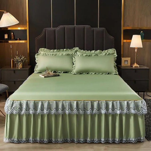 Yiran Furniture Bettrock aus Satin und Viskose in Grün, B/T: 180 x 200 cm - Bild 1