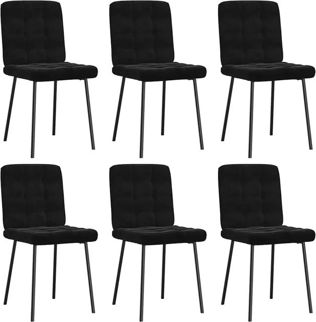 6er Set Esszimmerstühle vidaXL aus Samt in Schwarz mit modernen Metallbeinen - Bild 1