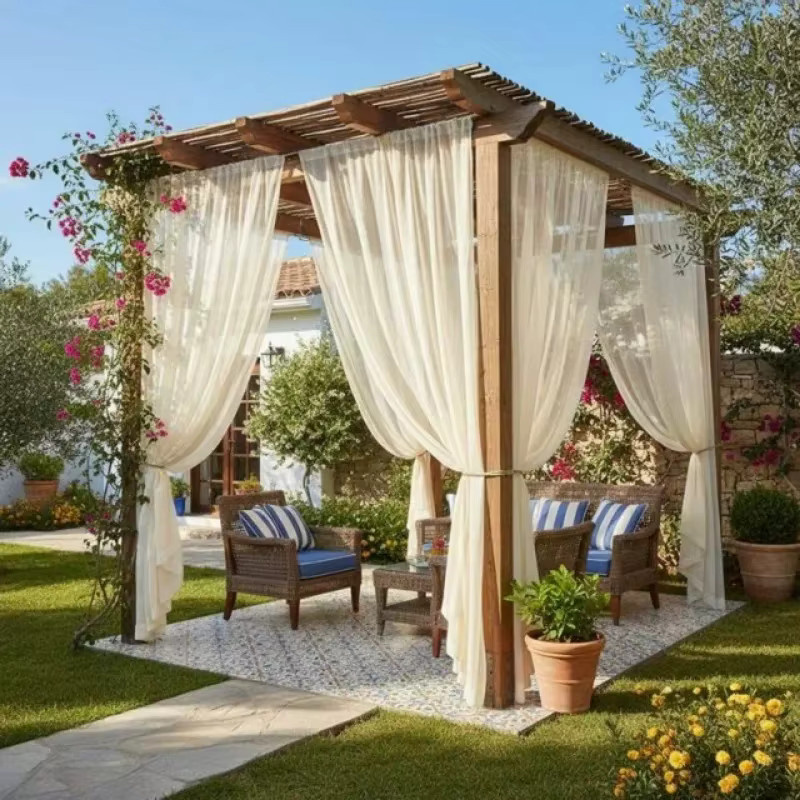 Klassischer Outdoor-Sichtschutz aus Polyester mit Mückennetz für Pavillon, Terrasse und Garten in Schwarz oder Weiß - Bild 2