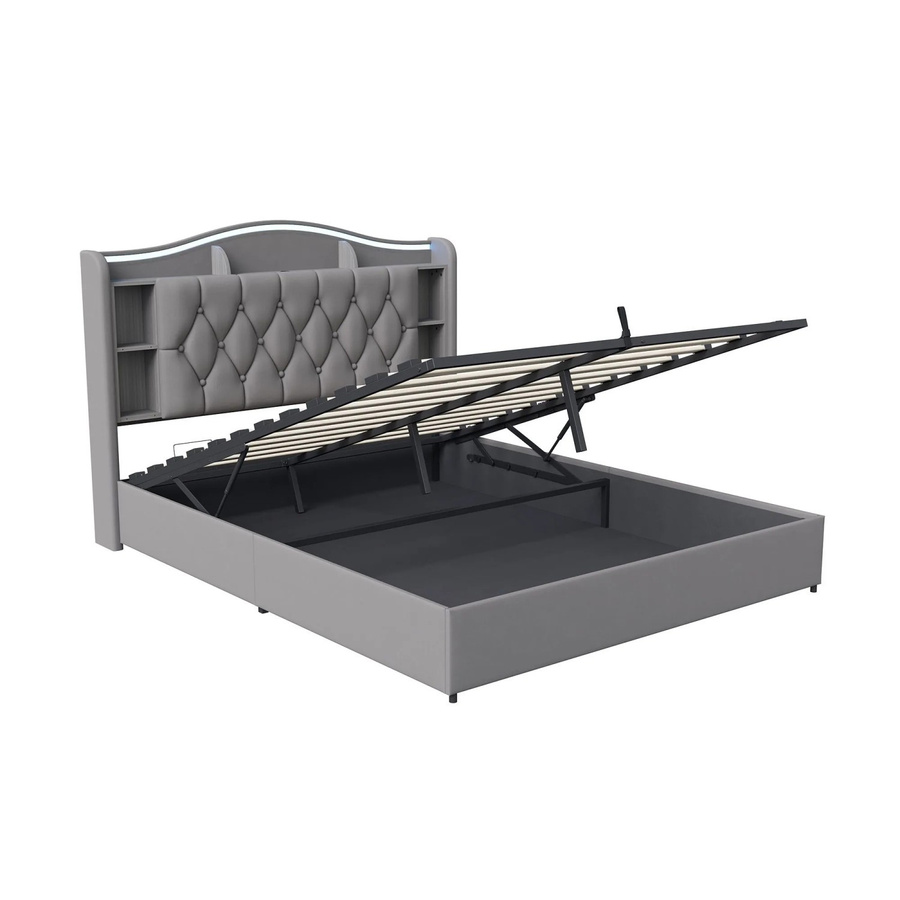 PXloue Doppelbett mit Stauraum und LED-Beleuchtung sowie USB-Ladestation in Grau, B/T/H: 160 x 200 x 110 cm - Bild 2