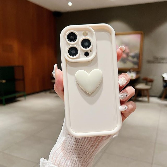 Rui Di 3D-Liebesherz Silikon-Handyhülle für iPhone 11 bis iPhone 17 Pro Max, Stoßfeste Abdeckung, Farbe: Antikweiß - Bild 1