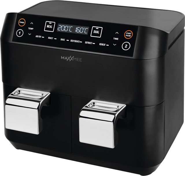 MAXXMEE Heißluftfritteuse mit Doppelkorb und Dual Zone, 2x 3,8 l, Schwarz - Bild 1