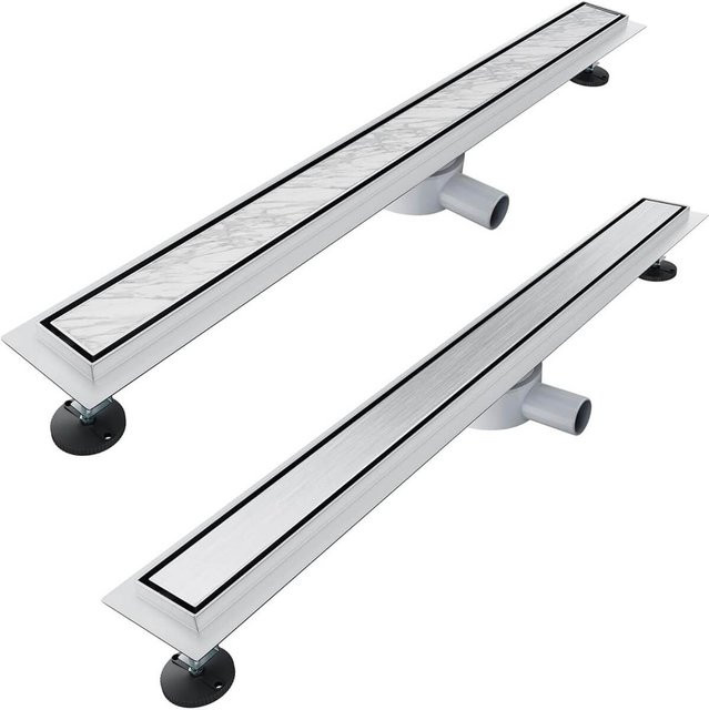 SONNI Duschrinne aus Edelstahl in Silber, 110 cm Länge, extra flach mit 360° drehbarem Ablauf, Geruchsstop und Haarsieb - Bild 1