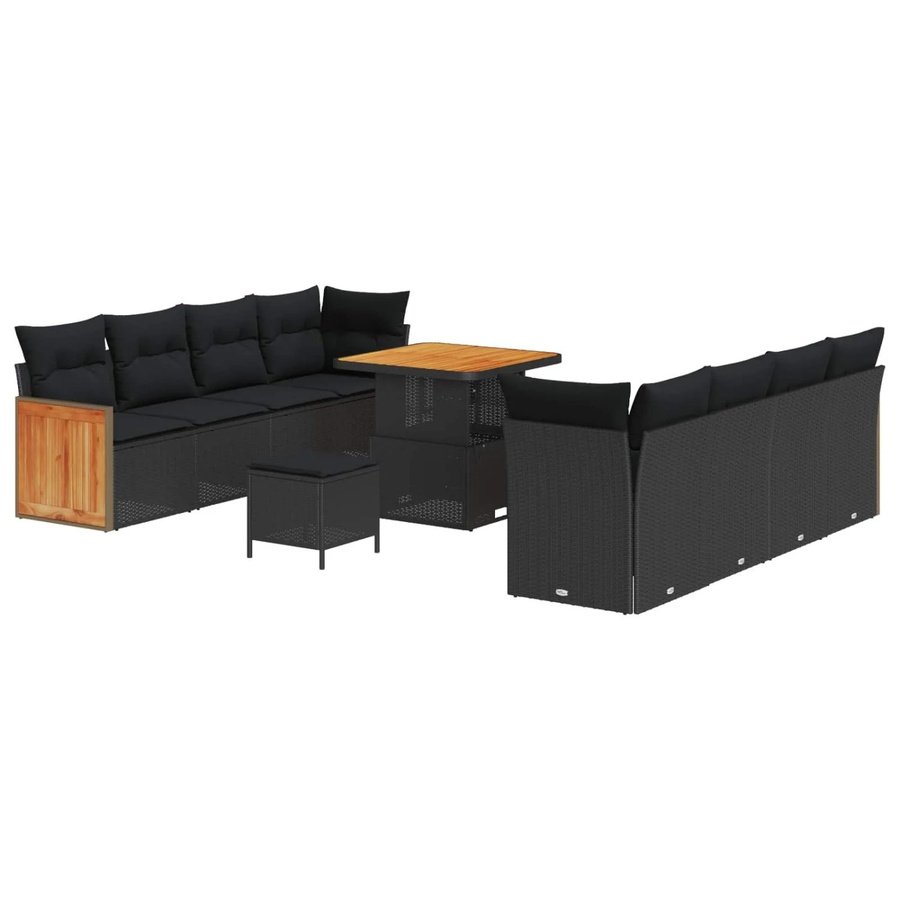 vidaXL Gartensofa-Set 11-tlg. in Schwarz mit Kissen aus Poly-Rattan und pulverbeschichtetem Stahl - Bild 2